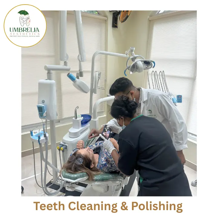 Dental cleaning procedure in Mysore removing plaque and tartar at Umbrella Aesthetics Jayalakshmipuram